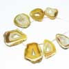 Natural Yellow Window Druzy Polished Slice Beads Quantity 7 Beads & Sizes from 30mm to 41mm approx.Druzy is a fine coating of crystals on a Gems surface, vein or geode. Commonly used for sparkling jewelry. Treatments like coating or dying are also an acceptable treatment in this gem. 